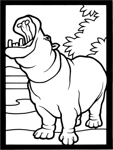 Hippopotamus Yawning Coloring Page